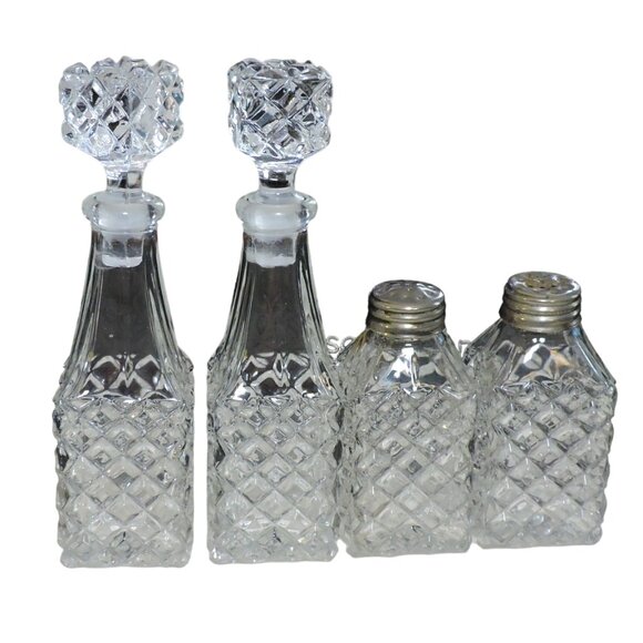Vintage Table Cruet Set Silverplate Cut Glass Dining Table Accessories - Picture 2 of 4